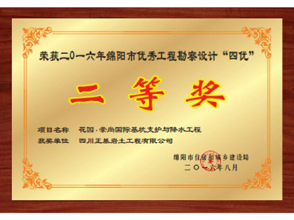 花園·崇尚國(guó)際基坑支護與降水工程二等獎